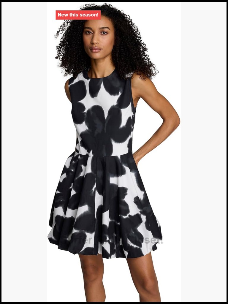 Sleeveless Printed Cotton Bubble Hem Mini Dress Fit & Flare Zipper Back